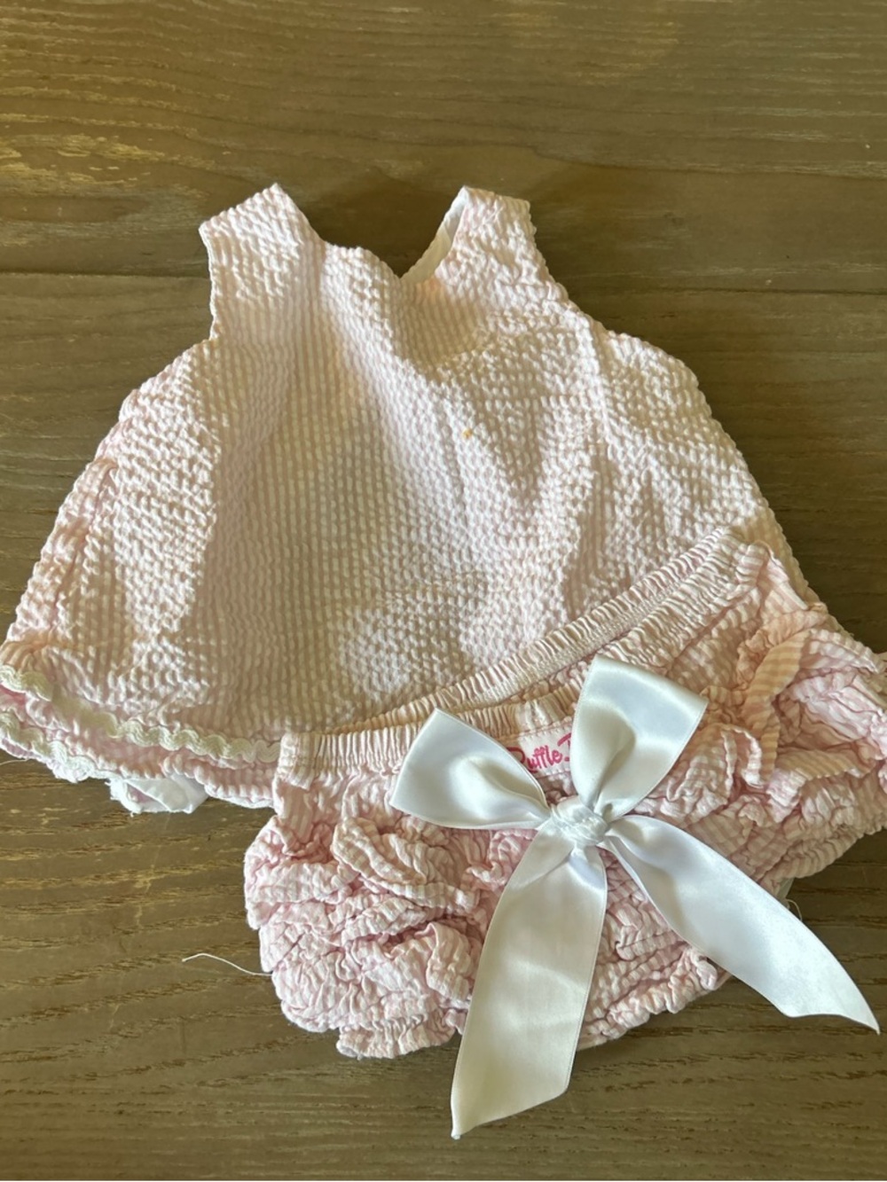 Rufflebutts Pink Seersucker Set with Bow Bloomers -
